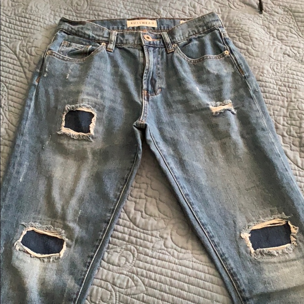 High Waisted, Distressed Boyfriend Jeans